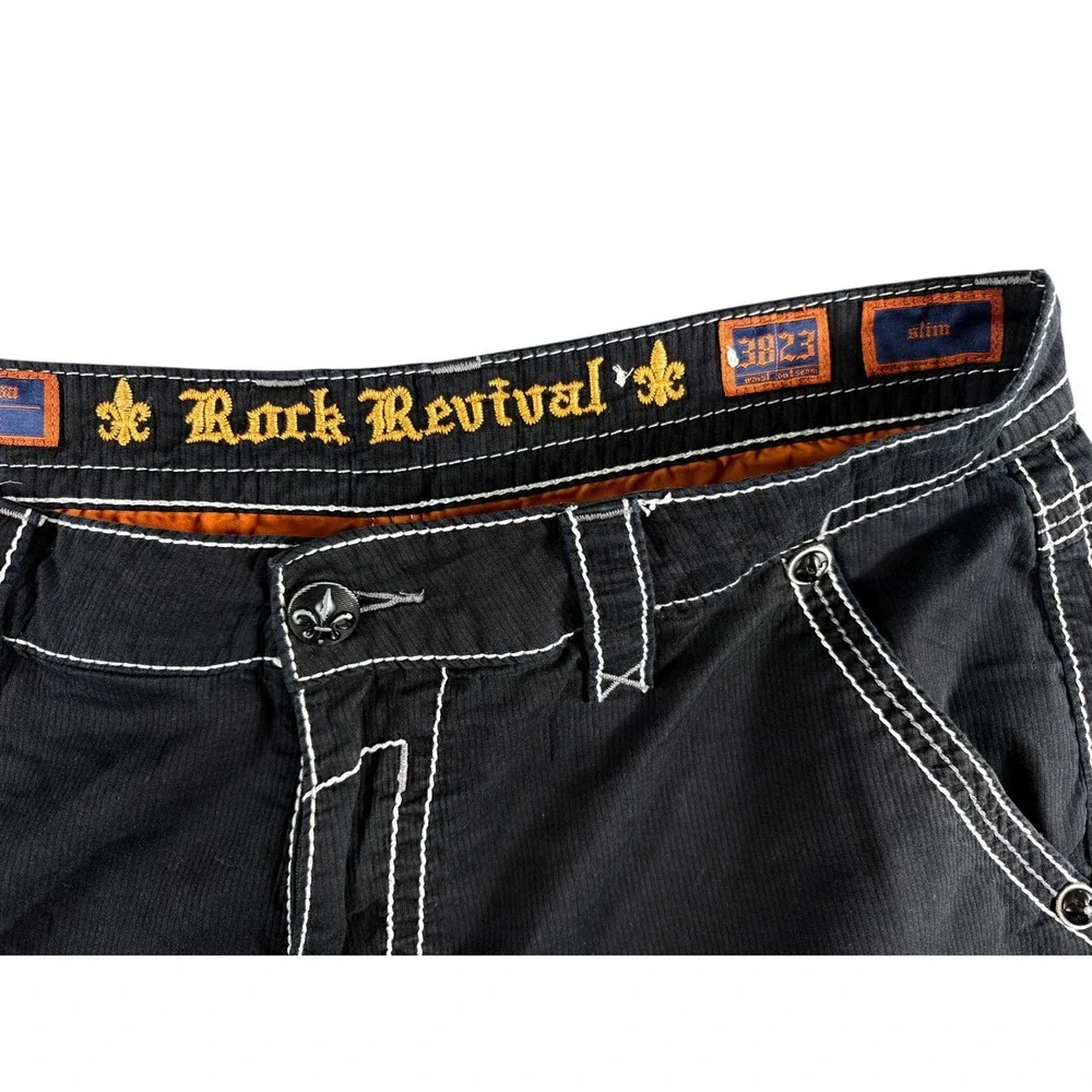Rock Revival Cargo Shorts Mens 38 Black Slim Y2K Premium Grunge Street Heavy Y2K
